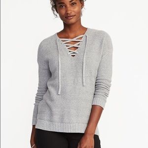 Old Navy sweater with lace up neckline